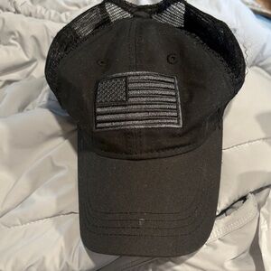 Classic Black Trucker Hat with Flag Emblem
